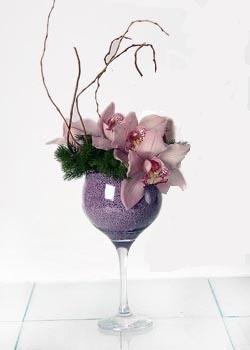 ucuz çiçekçi cam kadeh içerisinde 2 kandil orkide